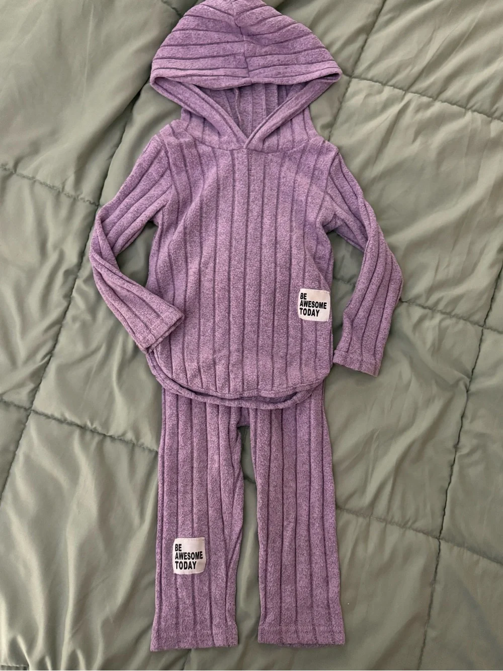 Source Unknown Lavender Ribbed Hooded Kids Pajama Set